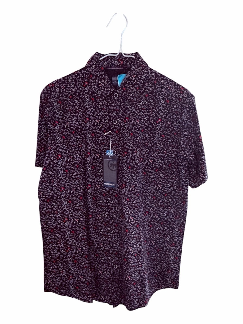Casual Short-Sleeve Floral Print Shirt - Black with Red Accents
